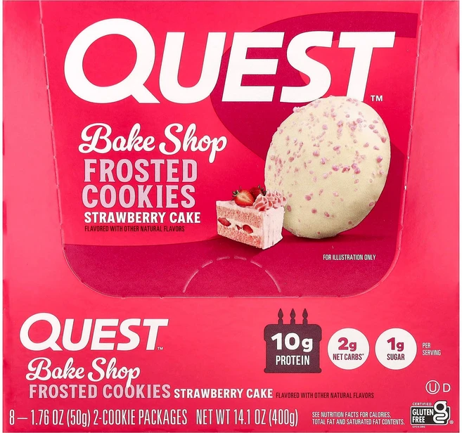 퀘스트 뉴트리션 베이크 샵 프로스티드 쿠키 딸기 케이크 맛 8개입 각 50g QST-01454 - 쿠팡