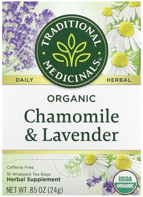 Traditional Medicinals 유기농 카모마일 & 라벤더 카페인 무함유 포장 티백 16개입 24g(0.85oz), TraditionalMedicinals유기농카모마일라벤, 1개, 16개 - 쿠팡