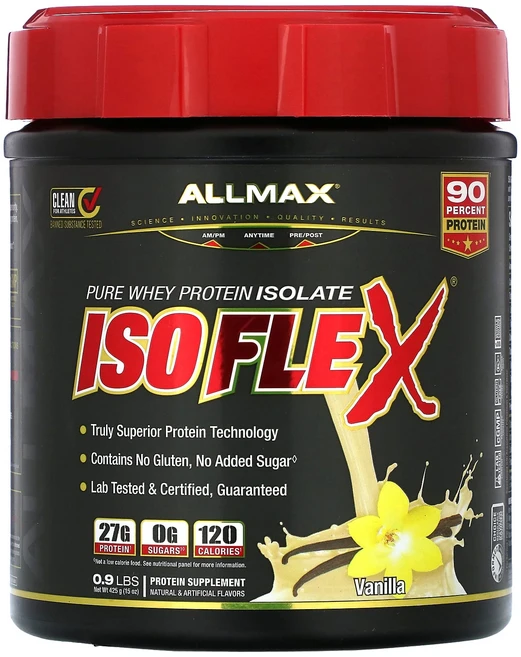 올맥스 아이소플렉스 100% 초순수 분리 유청 단백질(WPI 이온 전하 입자 여과) 바닐라 0.9 lbs (425 g) - 쿠팡