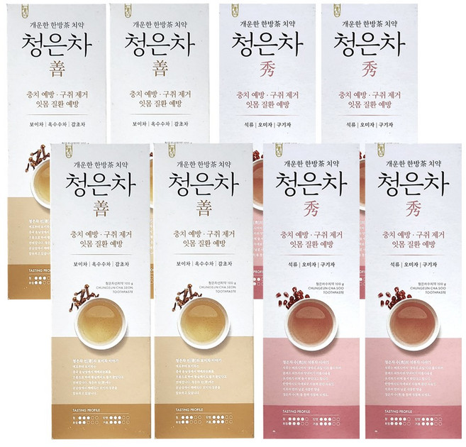 애경 2080 한방차 치약 청은차선 100g x 4개 + 청은차수 100g x 4개
