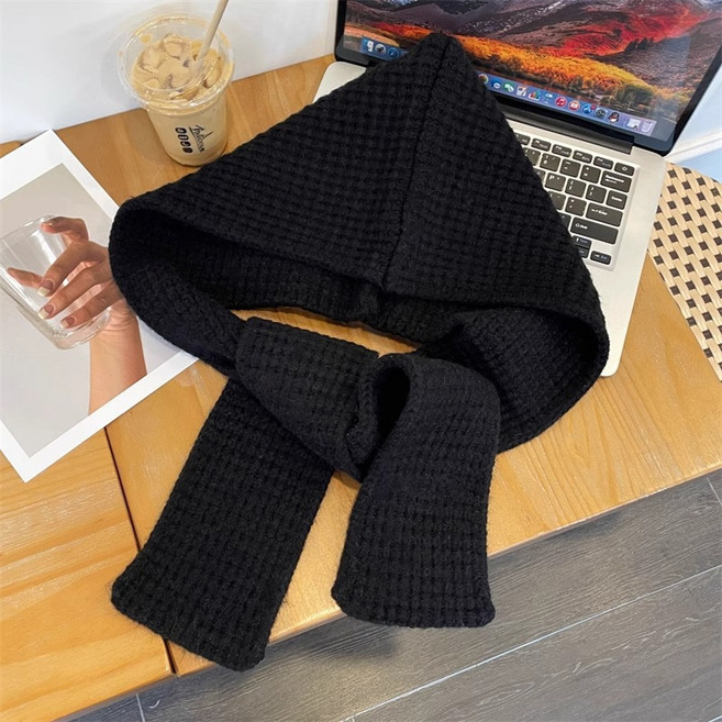 버딩 여성 프리미엄 빅사이즈 니트 바라클라바 후드 넥워머, 1개, 블랙