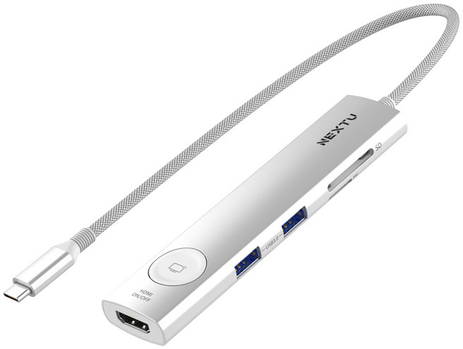 넥스트유 유이하 8in1 HDMI 온오프 USB C타입 멀티허브 2298TCH-4K, 실버, 1개