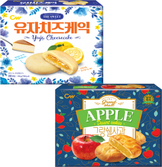 청우식품 유자치즈케익 + 그랑쉘사과, 1세트, 385g