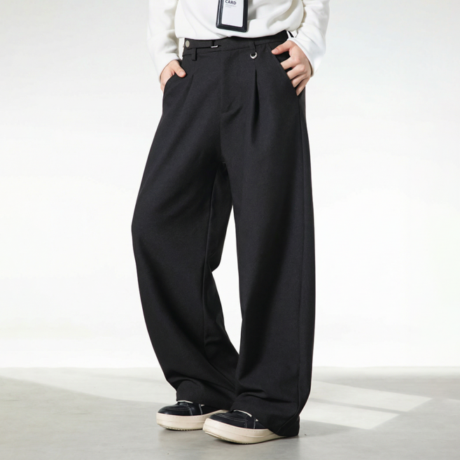 HANYO 사계절 남성 와이드 슬랙스 올드머니 핀턱 바지 허리조절 팬츠