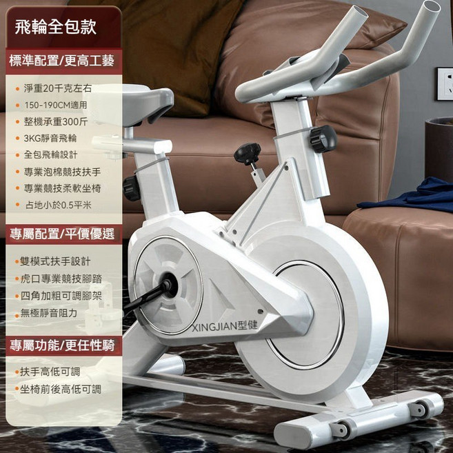 飛輪健身車 磁控健身單車 室內運動腳踏車 可調節座椅 靜音設計, 白色, 標准款-白色