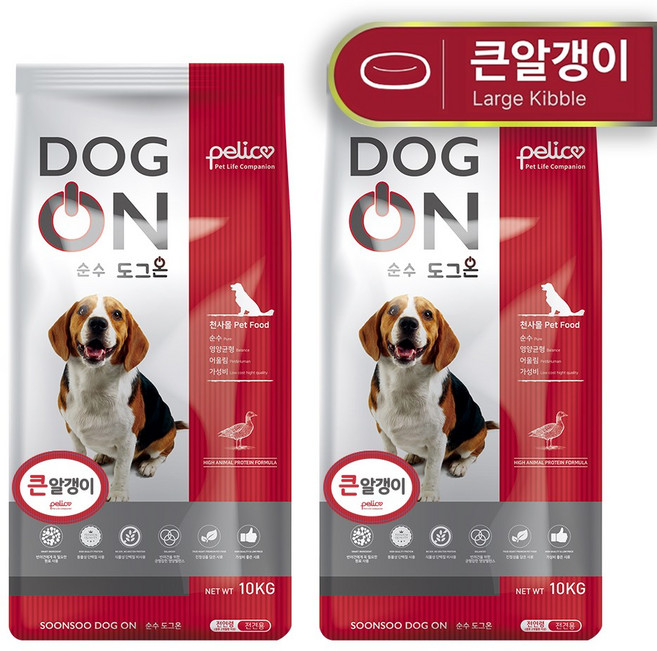 펠리코 도그온 ( 큰알갱이 ) 강아지 사료 샘플 대형견 사료 골든리트리버 사료 진돗개 진도개, 오리, 10kg, 2개