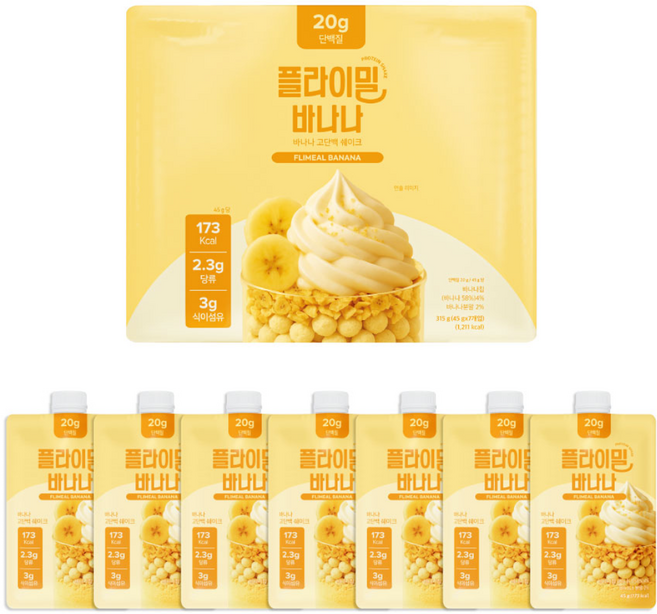 플라이밀 단백질 쉐이크 파우치 바나나맛, 45g, 7개