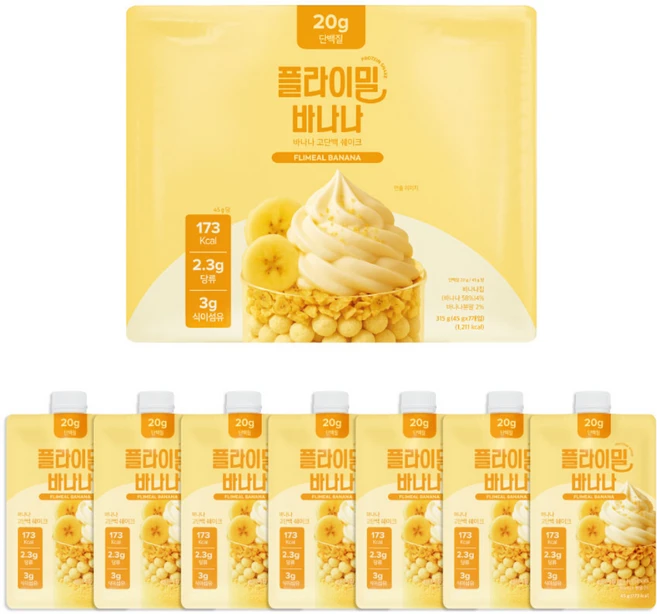 플라이밀 단백질 쉐이크 파우치 바나나맛, 45g, 7개 - 쿠팡
