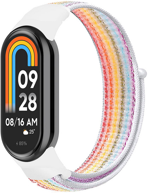 오달라 샤오미 미밴드9 미밴드8 나일론 스포츠 나토 시계줄 스트랩, 화이트레인보우