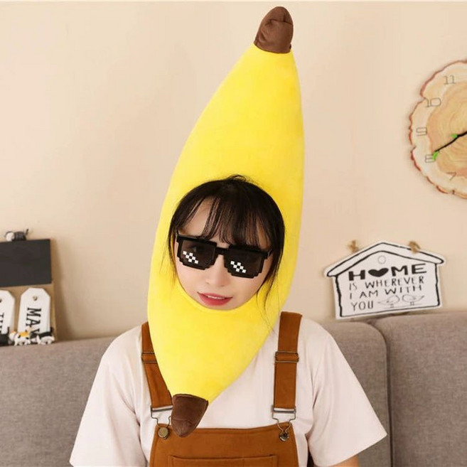 바나나 모자 파티모자 코스튬 인형탈 코스프레 할로윈 토마토 헤드 커버 M 56-58cm, 바나나 헤드 커버