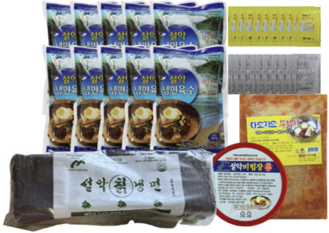 설악칡냉면 물냉면 10인분 풀세트 칡냉면10인분+설악냉면육수10+무김치500g+양념500g+겨자10+식초10, 2kg, 1개