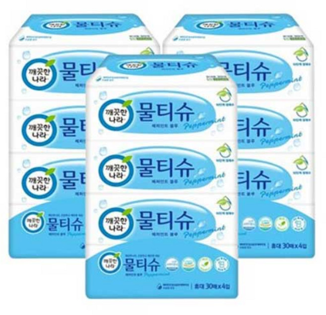 깨끗한나라 페퍼민트 물티슈, 30개입, 12개