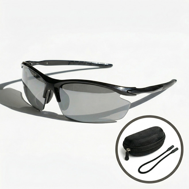 편광 스포츠 선글라스 초경량 변색렌즈, 1개, 실버블랙