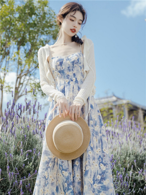 나시 원피스 여성 플로럴 드레스 캐미솔 가디건 투피스 바캉스룩 동남아 여행 휴양지 봄 여름 가을 나시 원피스 S