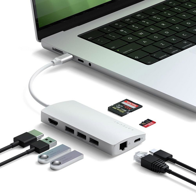 사테치 USB C 허브 멀티포트 어댑터 V2, Silver, 1개