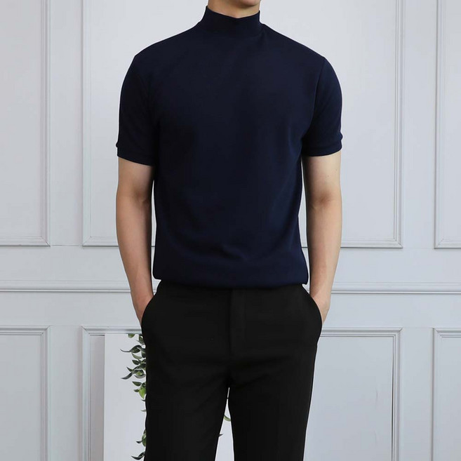 세컨에디션 모크넥 슬림 머슬핏 반팔 티셔츠