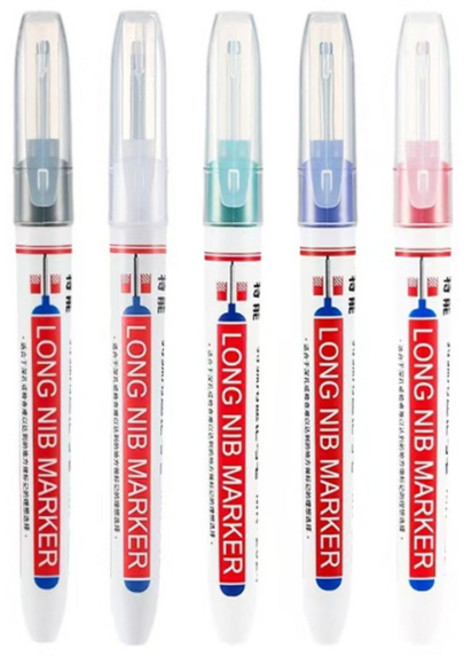 라인테크 산업용 마커펜 롱닙 유성펜 5색 1세트 목재 유리 철재 용접마커 긴촉펜, 블랙 그린 블루 레드 화이트