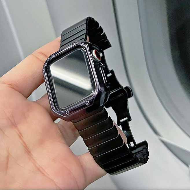 經典款不鏽鋼錶帶 適用 Apple Watch, 一株鋼錶帶送鎧甲殼-黑色,49mm-Ultra1/2/3, 1個