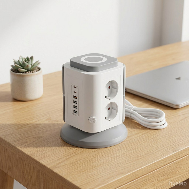 비토크 고용량 16A 4000W 타워형 멀티탭, 1개, 화이트, 2m