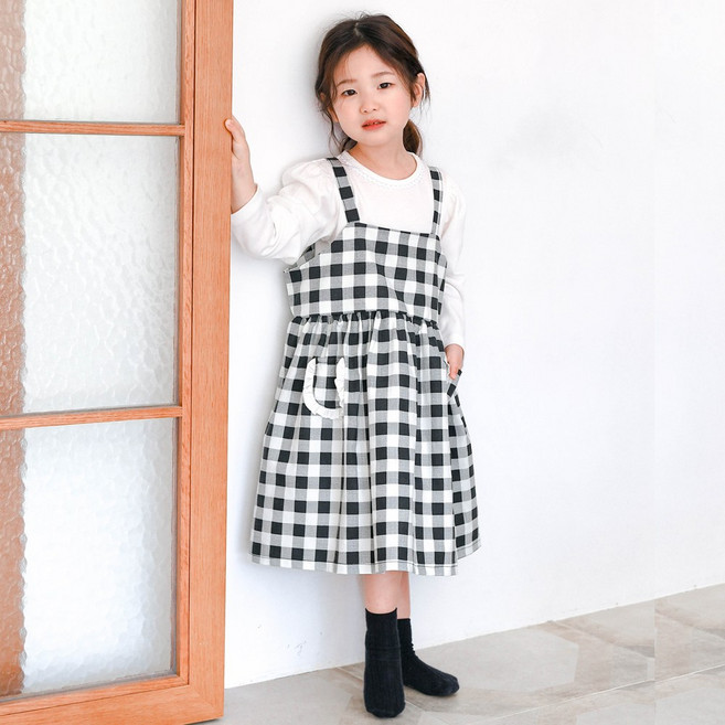 하우웰 미리별 체크 멜빵 원피스