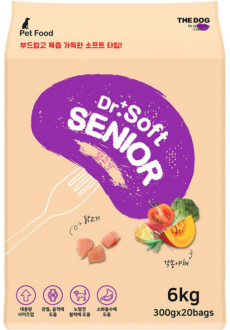 더독 닥터소프트 노령 프리미엄 소프트사료 치킨, 닭, 300g, 40개