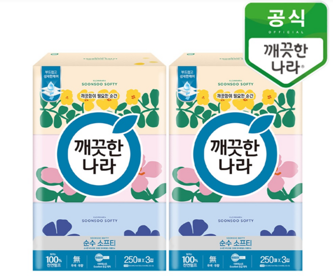 깨끗한나라 순수 소프티 250매 3입 8팩 (24입) 미용티슈, 24개