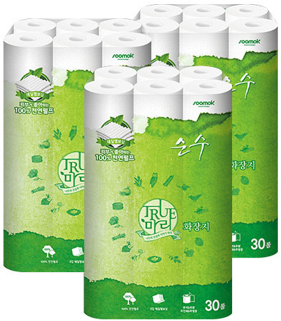 트루마리 천연펄프 3겹 순수 화장지, 30m, 30롤, 3개