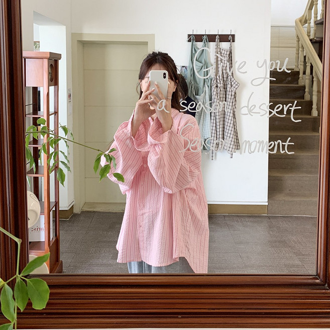 [살안타템] 토라이 스트라이프 레이어드 오버핏 셔츠 (2color)