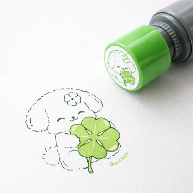 조아리빙 귀여운 강아지 원형 메세지 스탬프, 1개, 네잎클로버