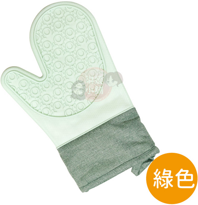 廚房防燙隔熱手套 食品級矽膠烘焙烤箱手套, 綠色(一隻), 1個