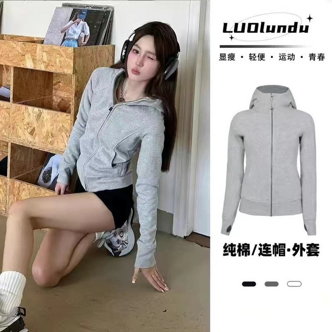 LUOlundu 運動休閒連帽外套女 - 顯瘦百搭春秋新款上衣, 深灰,M, 深灰