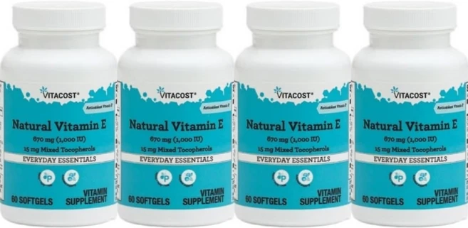 비타코스트 네추럴 비타민 E 670mg(1000IU) 믹스 토코페롤 15mg, 60정, 4팩, 60정 - 쿠팡