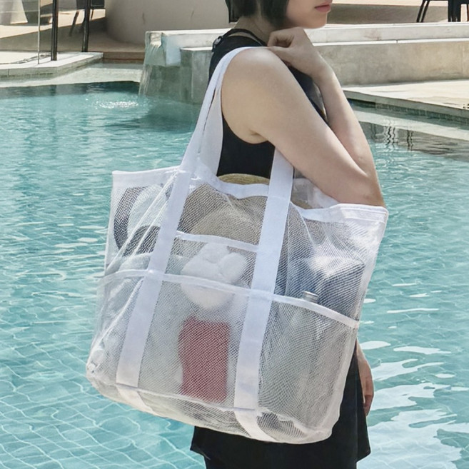 오브젝트리 방수 포켓이 있는 메쉬 비치백 물놀이 가방