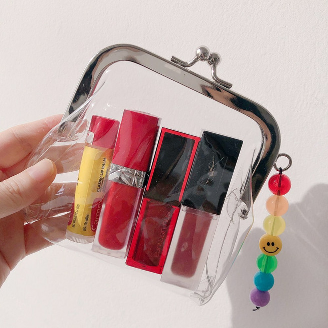 투명 PVC 똑딱이 파우치 동전지갑 립스틱 미니