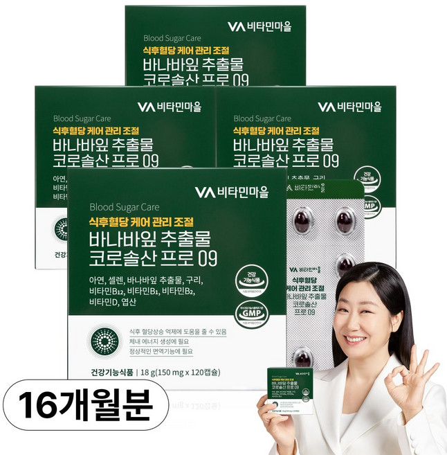 비타민마을 식후 혈당관리 바나바잎 추출물 코로솔산 프로 09, 120정, 4개