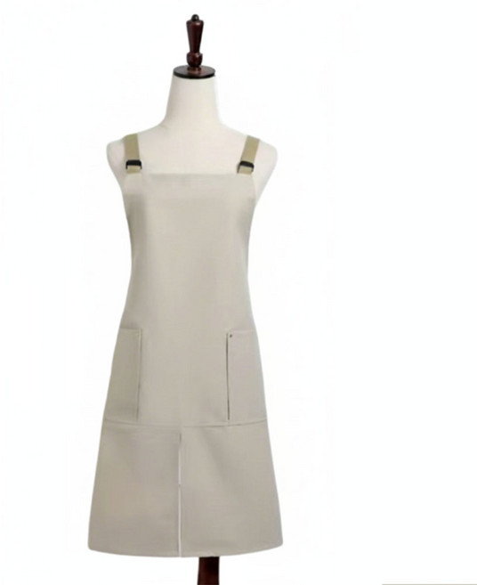 여성 여름 호텔 어린이집 주방 네일샵 카페 예쁜 원피스형 끈조절 면 린넨 프릴 빅사이즈 앞치마, 1개, 베이지