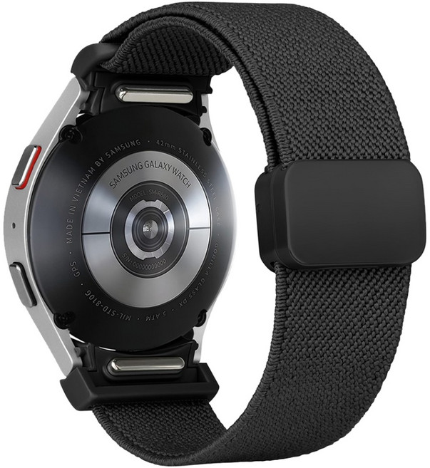 Fegwilde 갤럭시워치 호환 스포츠 마그네틱 나일론 스트랩 워치7/6/6클래식/5/5골프/4/4클래식 40mm 44mm 45mm 43mm 47mm 42mm 46mm, 검은색