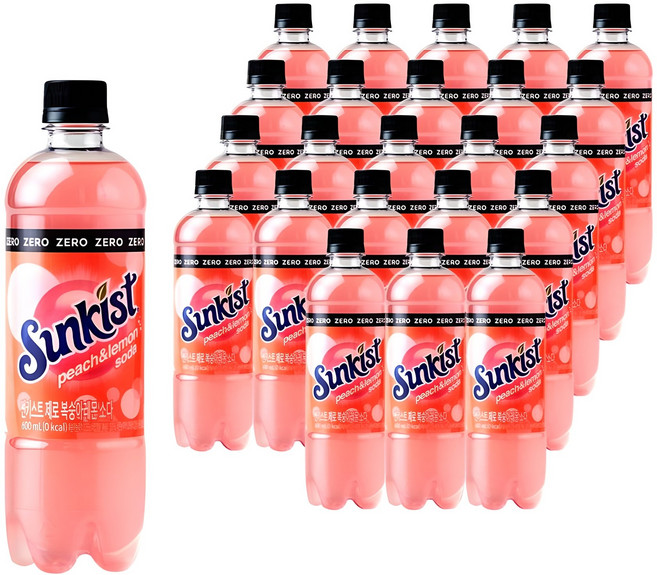 썬키스트 제로 복숭아레몬 소다, 600ml, 24개