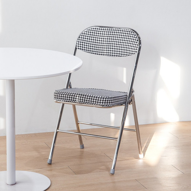 듀이 코듀로이 패브릭 철제 폴딩 간이 교회 접이식 의자, 1개, 블랙체크