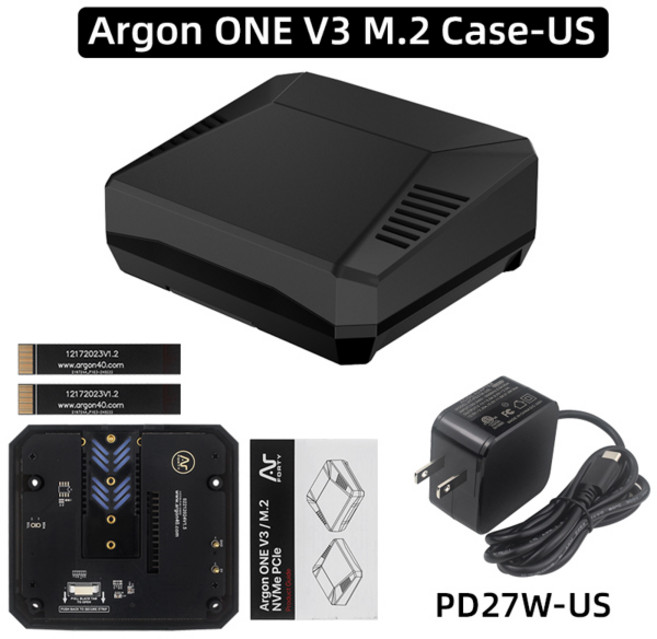 호환 알루미늄 쉘 내장 PWM 선풍기 아르곤 ONE V3 M.2 NVME 케이스 라즈베리 파이 5 EU 미국 영국 전원 공급 장치 옵션