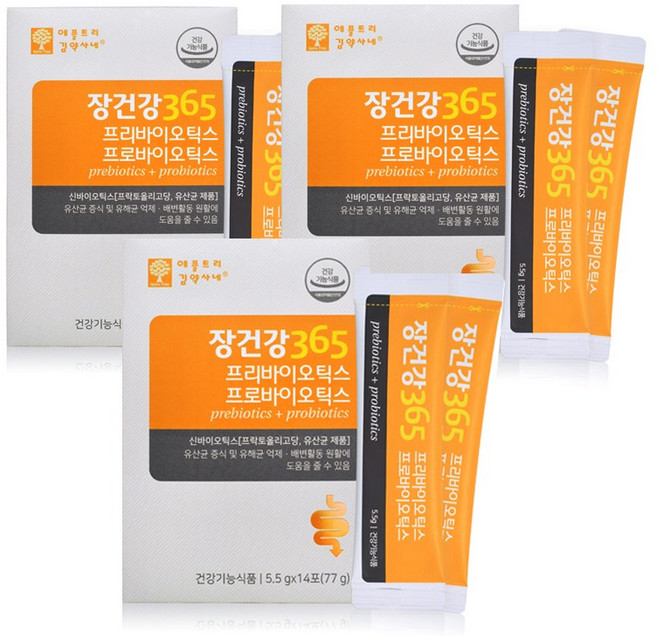 장건강 365 프리 프로 바이오틱스 분말 스틱 락토바실러스 유산균 가루 장내 유익균 증식 프락토올리고당 함유, 77g, 3박스