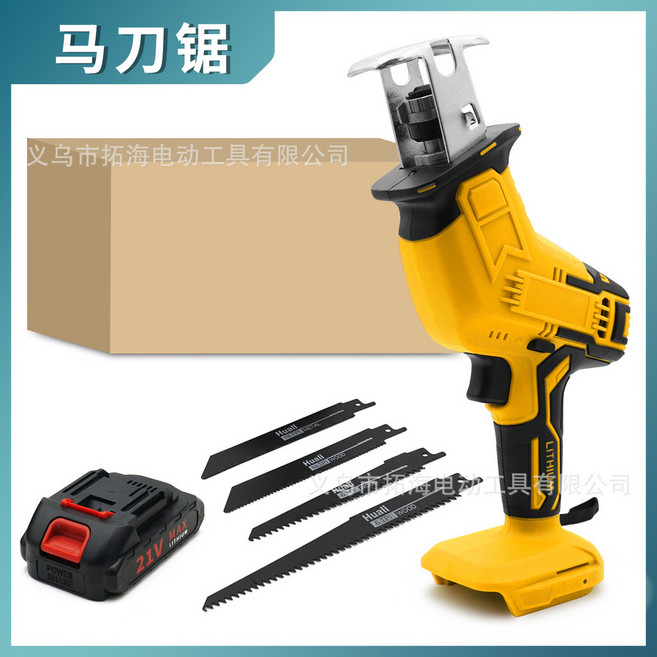 Huali 鋰電往復鋸 家用多功能手提電鋸, 1個, 紙盒黃色一電澳規+4鋸片