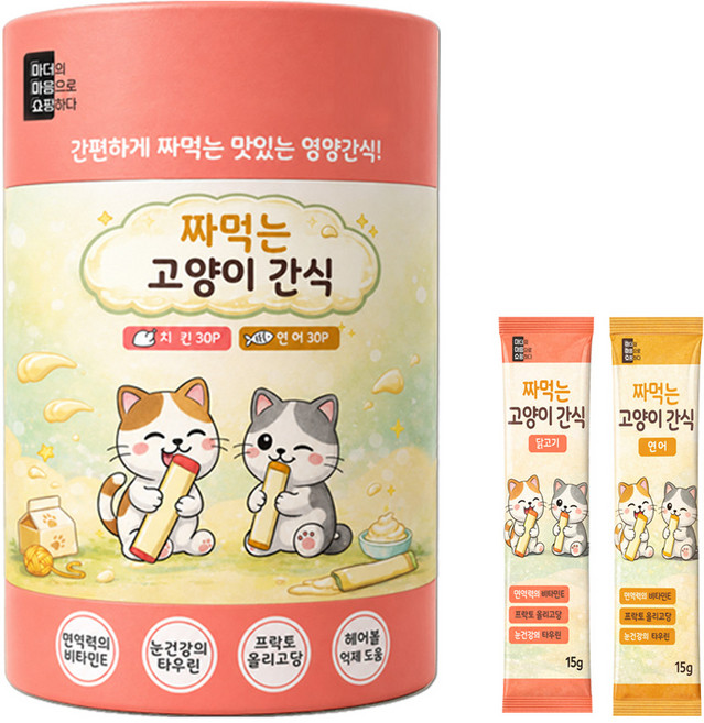 마마쇼 짜먹는 고양이간식 대용량, 15g, 60개, 혼합맛(치킨/연어)