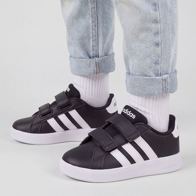 아디다스 끈없는 찍찍이 운동화 베이비 그랜드코트 키즈 신발 유아 아동 발편한 등하원 벨크로 스니커즈 블랙