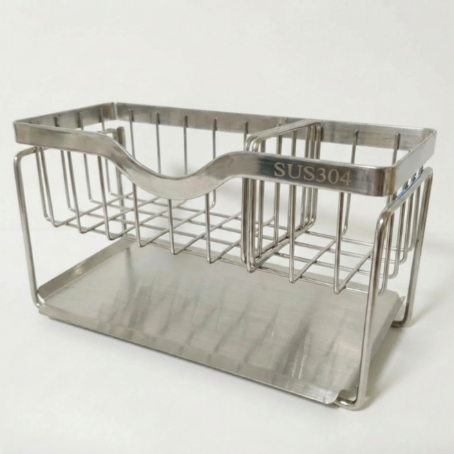 길상마켓 304 스테인리스 주방 싱크대 자연 물빠짐 수세미 거치대, 1개, 실버