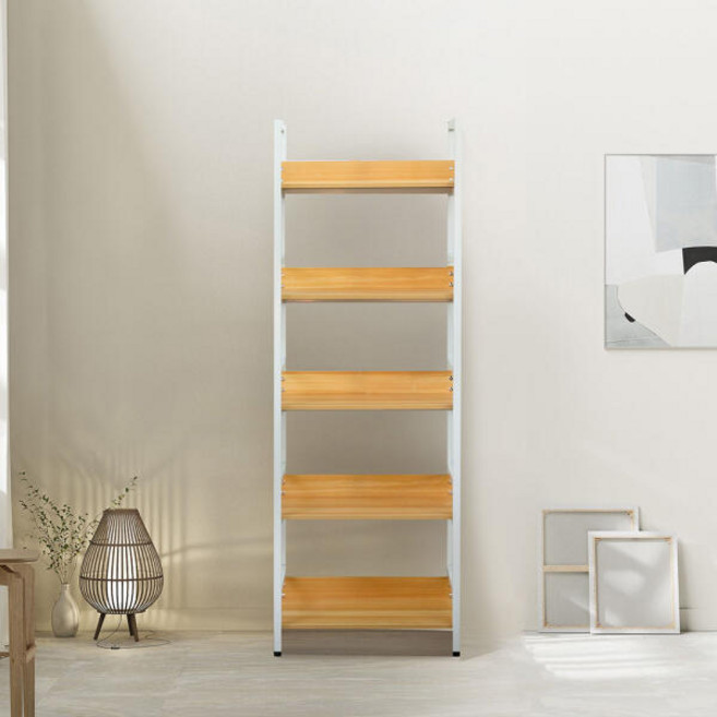 가구느낌 인테리어 철제 리버책장, 네추럴화이트, 5단