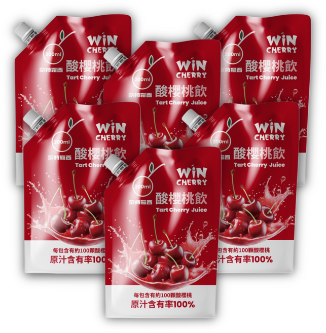 WIN CHERRY 蒙特羅西酸櫻桃飲 直飲包 無加糖 無麩質 純素, 12個, 200ml