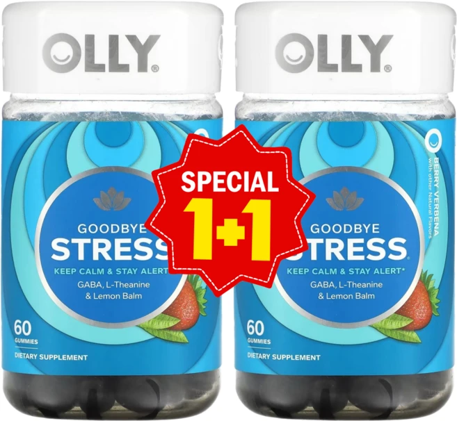 1+1 올리 굿바이 스트레스 베리 버베나맛 구미젤리 60개 가바 L-테아닌 / 해외직구 미국정품, 60, 2개, 60정 - 쿠팡