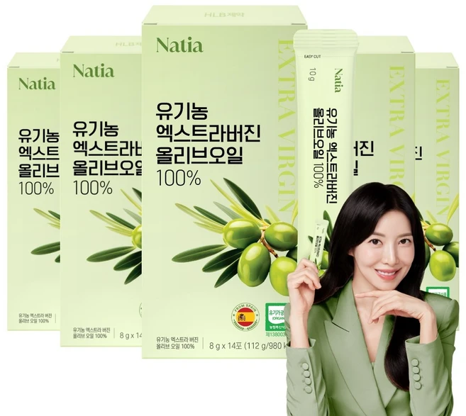 나티아 유기농 엑스트라버진 올리브오일 100% 스페인산 피쿠알 산도 0.18, 8g, 70개 - 쿠팡