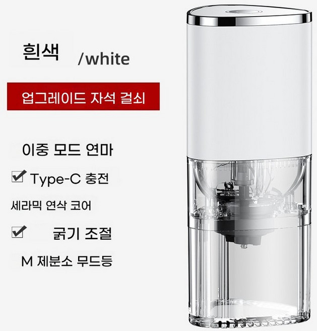 PYHO 커피 그라인더 USB 충전 사무용 원두 그라인더 휴대용 원두 그라인더, 1개, 흰색, 155ml